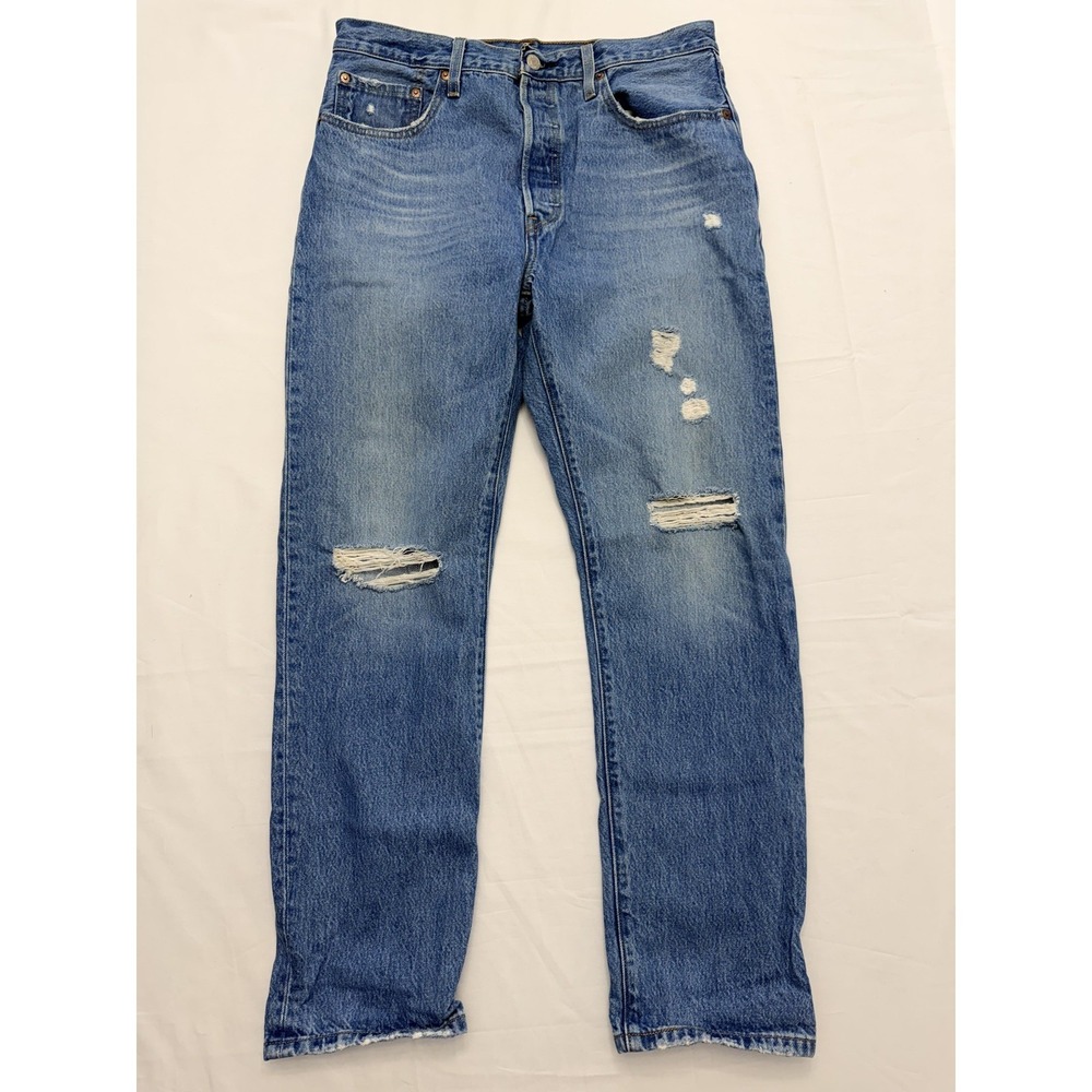 Levi's 501 Jeans Mens 31x30 Blue‎ Medium Wash Regular Straight Distressed Denim